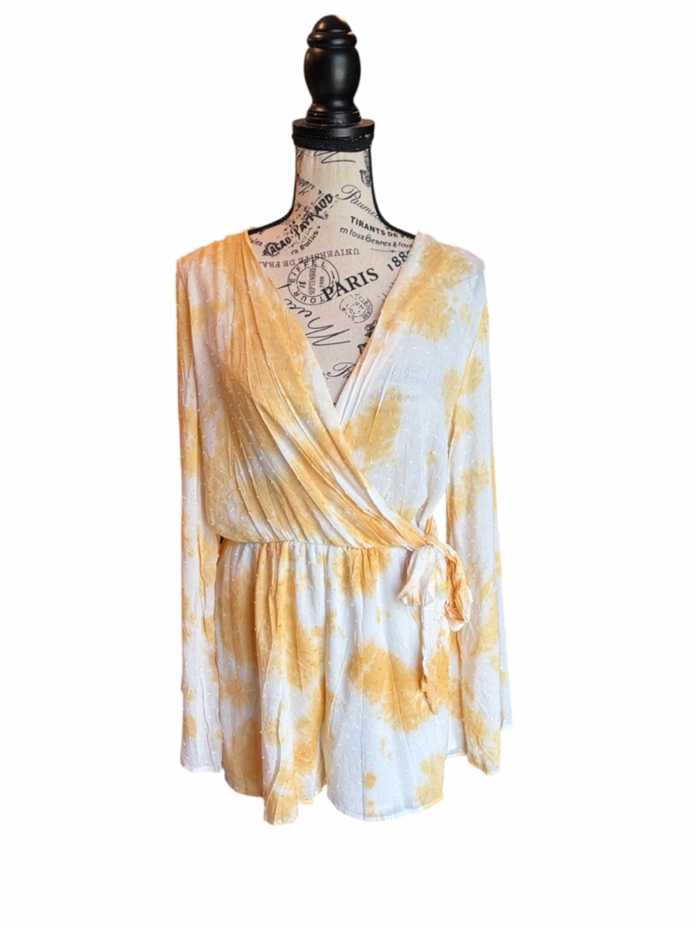 Peach Love California Tie Dye Swiss Dot Boho Wrap Romper Size Medium